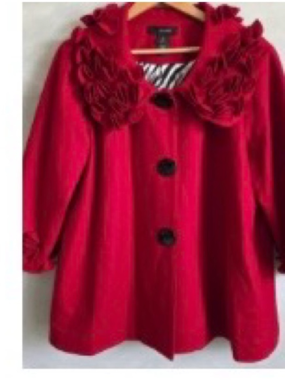 Ali Miles Red Peggy Rosette Zebra Print Liner Swing A Line Wool Jacket XL